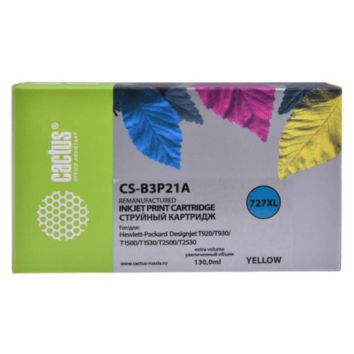-/ Картридж струйный Cactus CS-B3P21A №727 желтый (130мл) для HP DJ T920/T1500/T2530