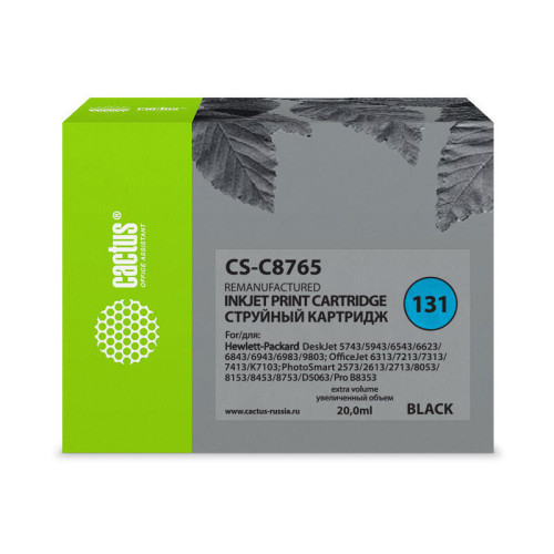 -/ Картридж струйный Cactus CS-C8765 №131 черный (20мл) для HP DJ 5743/5943/6543/6623/6843/6943/6983/98