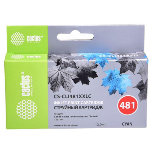 -/ Картридж струйный Cactus CS-CLI481XXLC голубой (12мл) для Canon Pixma TR7540/TR8540/TS6140/TS8140