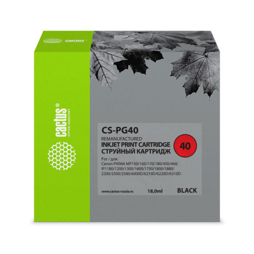 -/ Картридж струйный Cactus CS-PG40 черный (18мл) для Canon Pixma MP150/MP160/MP170/MP180/MP210/MP220/M -/ Картридж струйный Cactus CS-PG40 черный (18мл) для Canon Pixma MP150/MP160/MP170/MP180/MP210/MP220/M