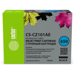 Картридж струйный Cactus CS-CZ101AE № 650 черный (18мл) для HP 1015/1515/1516/2515/2545/2546/2645/3515/3545/3546/4515