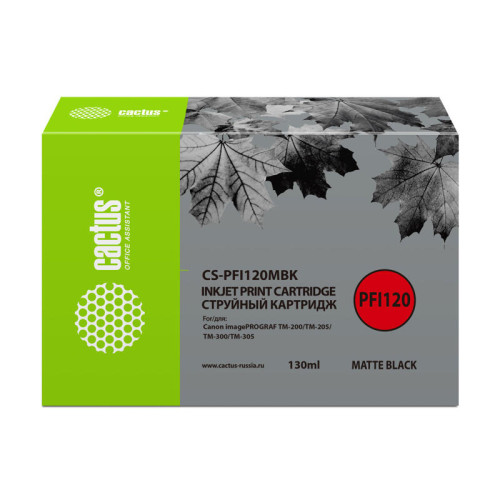 -/ Картридж струйный Cactus CS-PFI120MBK черный матовый (130мл) для Canon imagePROGRAF TM-200/TM-205/TM