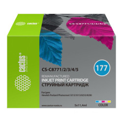 -/ Картридж струйный Cactus CS-C8771/2/3/4/5 №177 голубой/пурпурный/желтый/светло-голубой/светло-пурпур