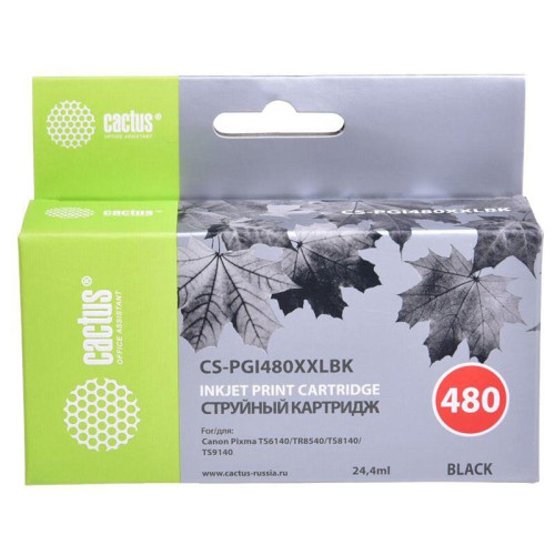 -/ Картридж струйный Cactus CS-PGI480XXLBK черный (24.4мл) для Canon Pixma TR7540/TR8540/TS6140/TS8140