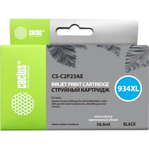 -/ Картридж струйный Cactus CS-C2P23AE №934XL черный (56.6мл) для HP DJ Pro 6230/6830