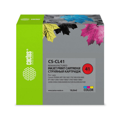 -/ Картридж струйный Cactus CS-CL41 голубой/пурпурный/желтый (18мл) для Canon Pixma MP150/MP160/MP170/M