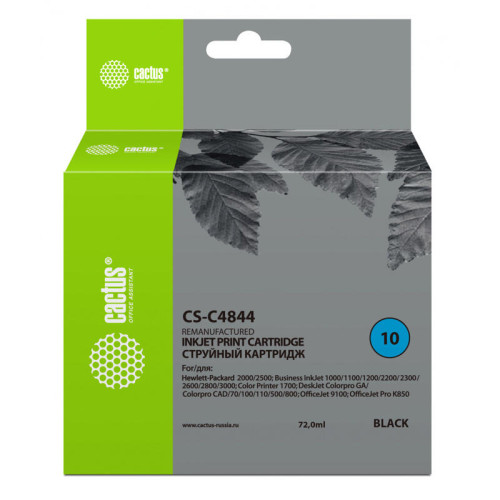 -/ Картридж струйный Cactus CS-C4844 №10 черный (72мл) для HP BIJ 1000/1100/1200/2200/2300/2600/2800