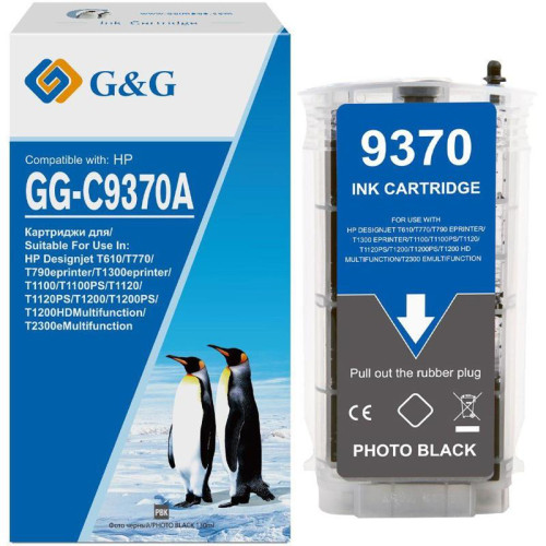 Струйный картридж G&G GG-C9370A фото черный, 130 мл, для HP HP Designjet T610/T770/T790 ePrinter/T1300 ePrinter/T1100/T1100PS/T1120/T1120PS/T1200/T1200PS/T1200HDMultifunction/T2300eMultifunction