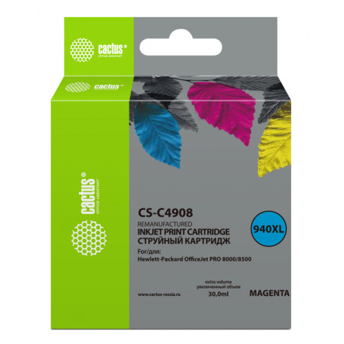 -/ Картридж струйный Cactus CS-C4908 №940XL пурпурный (30мл) для HP DJ Pro 8000/8500