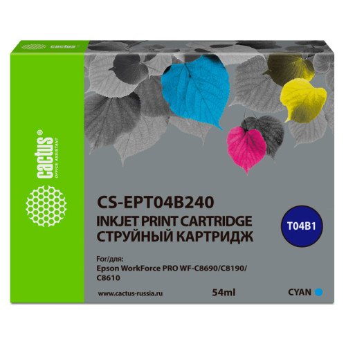 -/ Картридж струйный Cactus CS-EPT04B240 T04B2 голубой (54мл) для Epson WorkForce Pro WF-C8190, WF-C869