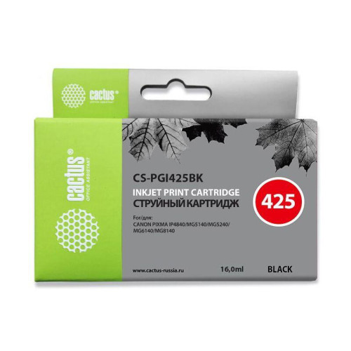 -/ Картридж струйный Cactus CS-PGI425BK черный пигментный (16мл) для Canon Pixma iP4840/MG5140/5240/614