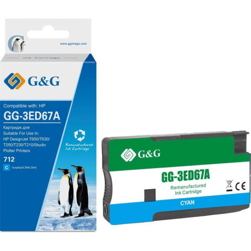 Струйный картридж G&G GG-3ED67A 712 голубой, 29 мл, для HP DesignJet T650/T630/T250/T230/T210/Studio Plotter Printers