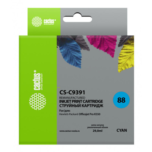 -/ Картридж струйный Cactus CS-C9391 №88 голубой (29мл) для HP DJ Pro K550