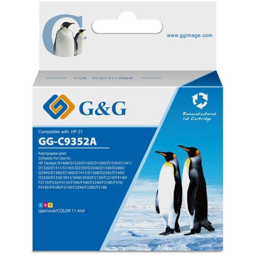 Струйный картридж G&G GG-C9352A № 22 многоцветный, 11.4 мл, для HP DeskJet 3920/3940/D1360/D1460/D1470/D1560/D2330/D2360/D2430/D2460/F370/F375/F380/F2180/F2187/F2224/F2280/F2290/F4140/F4172/F4180/F4190
