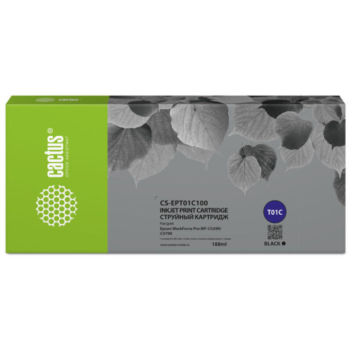 -/ Картридж струйный Cactus CS-EPT01C100 T01C1 черный (188мл) для Epson WorkForce Pro WF-C529RDTW/WF-C5