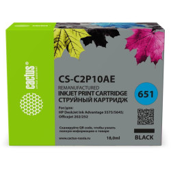 Картридж струйный Cactus CS-C2P10AE № 651 черный (18мл) для HP 5575/5645;Officejet 202/252