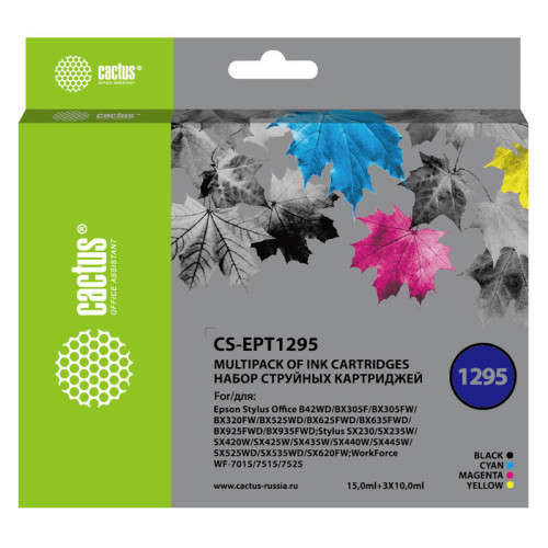 -/ Картридж струйный Cactus CS-EPT1295 T1295 черный/голубой/желтый/пурпурный набор (45мл) для Epson Sty