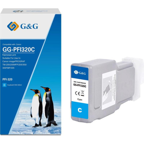 Струйный картридж G&G GG-PFI320C PFI-320C голубой, 300 мл, для Canon imagePROGRAF TM-200/200MFP/205/300/300MFP/305