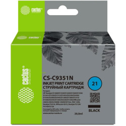 Картридж струйный Cactus CS-C9351N №21 черный (380стр.) (20мл) для HP D1468/D1520/D1420/D1560/D1530/D1341/D1320/D1312/D1455/D2330/D2430/D1430/D2460/D2445/D1360/D1460/D1415/D1568/D2345/D1445/D2320/D1330;OfficeJet J3635/J3625/J3608/ J3640/4315xi, FAX 1250, 