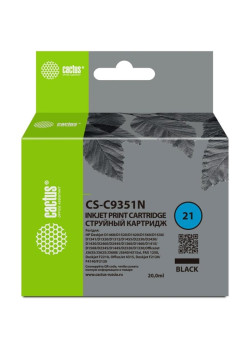 Картридж струйный Cactus CS-C9351N №21 черный (380стр.) (20мл) для HP D1468/D1520/D1420/D1560/D1530/D1341/D1320/D1312/D1455/D2330/D2430/D1430/D2460/D2445/D1360/D1460/D1415/D1568/D2345/D1445/D2320/D1330;OfficeJet J3635/J3625/J3608/ J3640/4315xi, FAX 1250, 