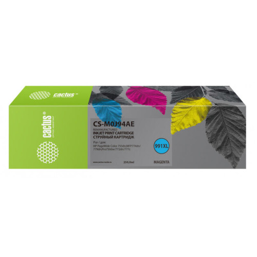 -/ Картридж струйный Cactus CS-M0J94AE 991XL пурпурный (250мл) для HP PW 755dn/MFP774dn/779dn/Pro750dw/