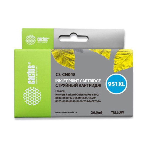 -/ Картридж струйный Cactus CS-CN048 №951XL желтый (26мл) для HP DJ Pro 8100/8600