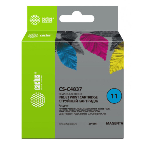 -/ Картридж струйный Cactus CS-C4837 №11 пурпурный (29мл) для HP BIJ 1000/1100/1200/2200/2300/2600