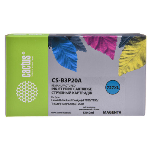 -/ Картридж струйный Cactus CS-B3P20A №727 пурпурный (130мл) для HP DJ T920/T1500/T2530