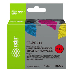 -/ Картридж струйный Cactus CS-PG512 черный (15мл) для Canon Pixma iP2700/MP240/MP250/MP260/MP270/MP272