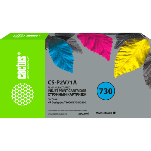 Струйный картридж Cactus 730 черный матовый, 300 мл, для HP Designjet T1600/1700/2600 (CS-P2V71A) Струйный картридж Cactus 730 черный матовый, 300 мл, для HP Designjet T1600/1700/2600 (CS-P2V71A)