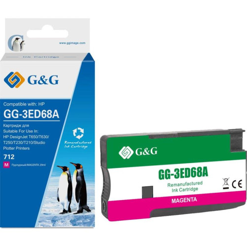 Струйный картридж G&G GG-3ED68A 712 пурпурный, 29 мл, для HP DesignJet T650/T630/T250/T230/T210/Studio Plotter Printers