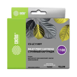 -/ Картридж струйный Cactus CS-LC1100Y желтый (16мл) для Brother DCP-385c/6690cw/MFC-990/5890/5895/6490