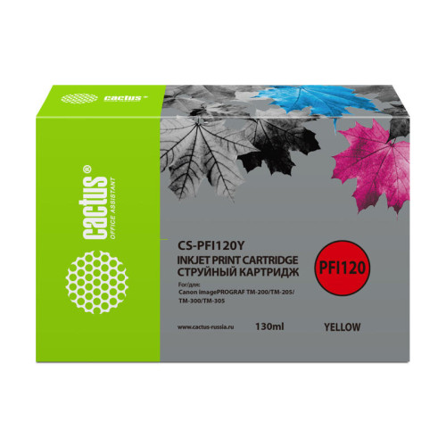 -/ Картридж струйный Cactus CS-PFI120Y желтый (130мл) для Canon imagePROGRAF TM-200/TM-205/TM-300/TM-30