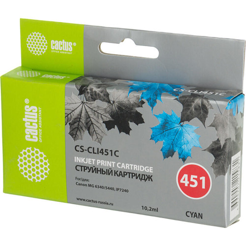 -/ Картридж струйный Cactus CS-CLI451C голубой (10.2мл) для Canon MG6340/5440/IP7240