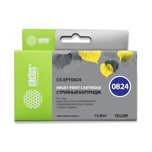 -/ Картридж струйный Cactus CS-EPT0824 T0824 желтый (13.8мл) для Epson Stylus Photo R270/290/RX590