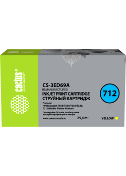 Струйный картридж Cactus 712 желтый, 29 мл, для HP DesignJet T230/T630/T650 (CS-3ED69A)