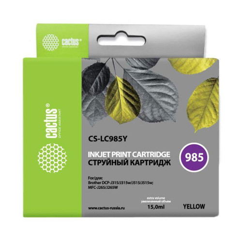 -/ Картридж струйный Cactus CS-LC985Y желтый (15мл) для Brother DCPJ315W/DCPJ515W/MFCJ265W