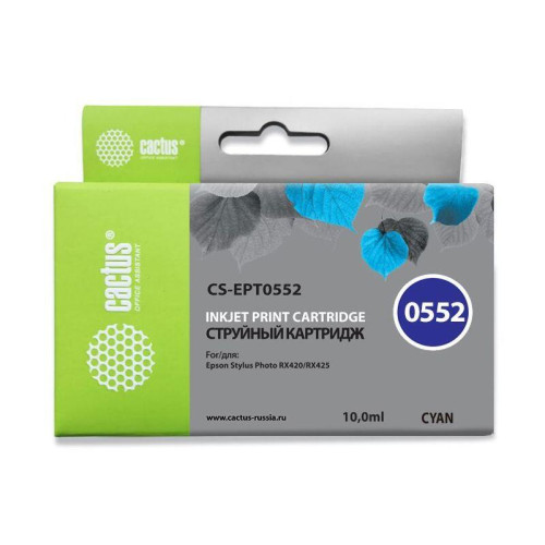 -/ Картридж струйный Cactus CS-EPT0552 T0552 голубой (10мл) для Epson Stylus RX520/Stylus Photo R240