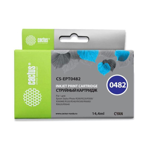-/ Картридж струйный Cactus CS-EPT0482 T0482 голубой (14.4мл) для Epson Stylus Photo R200/R220/R300/R32 -/ Картридж струйный Cactus CS-EPT0482 T0482 голубой (14.4мл) для Epson Stylus Photo R200/R220/R300/R32