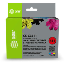 -/ Картридж струйный Cactus CS-CL511 многоцветный (12мл) для Canon MP240/MP250/MP260/MP270/MP480/MP490