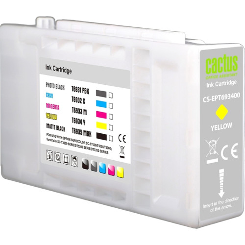-/ Картридж струйный Cactus CS-EPT693400 T6934 желтый (350мл) для Epson SureColor SC-T3000/T3070/T3200/