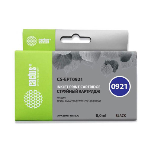 -/ Картридж струйный Cactus CS-EPT0921 T0921 черный (8мл) для Epson Stylus C91/CX4300/T26/T27/TX106/TX1