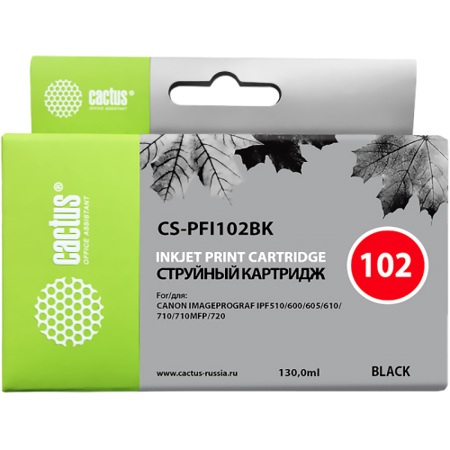 -/ Картридж струйный Cactus CS-PFI102BK черный (130мл) для Canon iPF500/iPF600/iPF700/ MFP M40/iPF765/L