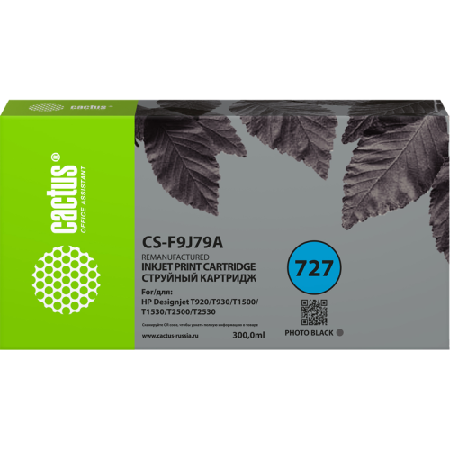-/ Картридж струйный Cactus CS-F9J79A 727 фото черный (300мл) для HP DJ T920/T930/T1500/T1530/T2500/T25