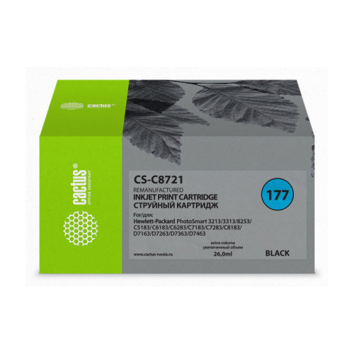 -/ Картридж струйный Cactus CS-C8721 №177 черный (26мл) для HP PS 3213/3313/8253/C5183/C6183/C6283/C718 -/ Картридж струйный Cactus CS-C8721 №177 черный (26мл) для HP PS 3213/3313/8253/C5183/C6183/C6283/C718