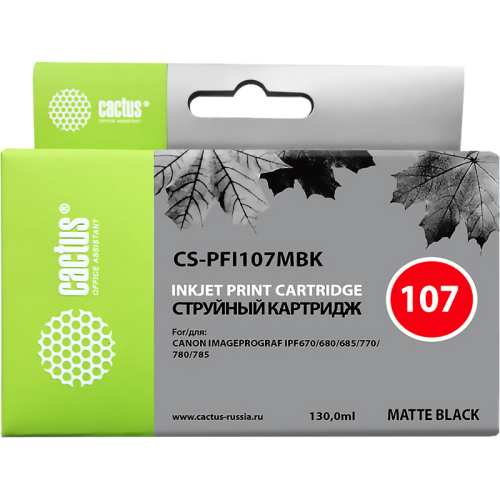 -/ Картридж струйный Cactus CS-PFI107MBK черный матовый (130мл) для Canon IP iPF670/iPF680/iPF685/iPF77