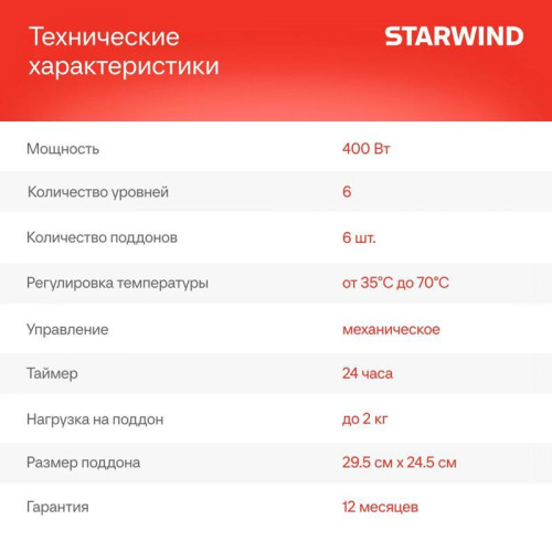 Сушка для фруктов и овощей Starwind SFD6431 6под. 400Вт синий Сушка для фруктов и овощей Starwind SFD6431 6под. 400Вт синий
