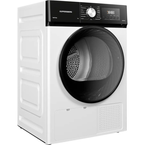 Сушильная машина Kuppersberg/ Сушильная машина Kuppersberg, High-Tech, загрузка 9 кг, 15 программ, тепловой насос, электронное кнопочное управление, корзина для сушки, блокировка от детей, энергоэффективность А++, цвет белый