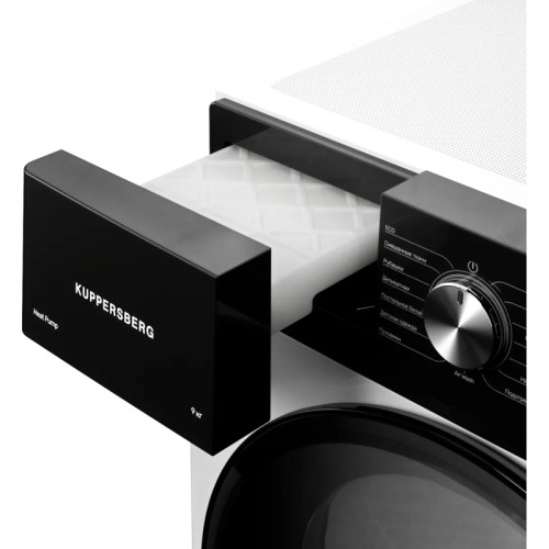 Сушильная машина Kuppersberg/ Сушильная машина Kuppersberg, High-Tech, загрузка 9 кг, 15 программ, тепловой насос, электронное кнопочное управление, корзина для сушки, блокировка от детей, энергоэффективность А++, цвет белый