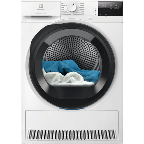 Сушильный барабан ELECTROLUX/ Сушильный барабан с тепловым насосом,  Глубина, см: 63.8, Цвет: белый, Максимальная загрузка белья (кг): 8, 12 программ, инверторный мотор,панель управления на английском языке